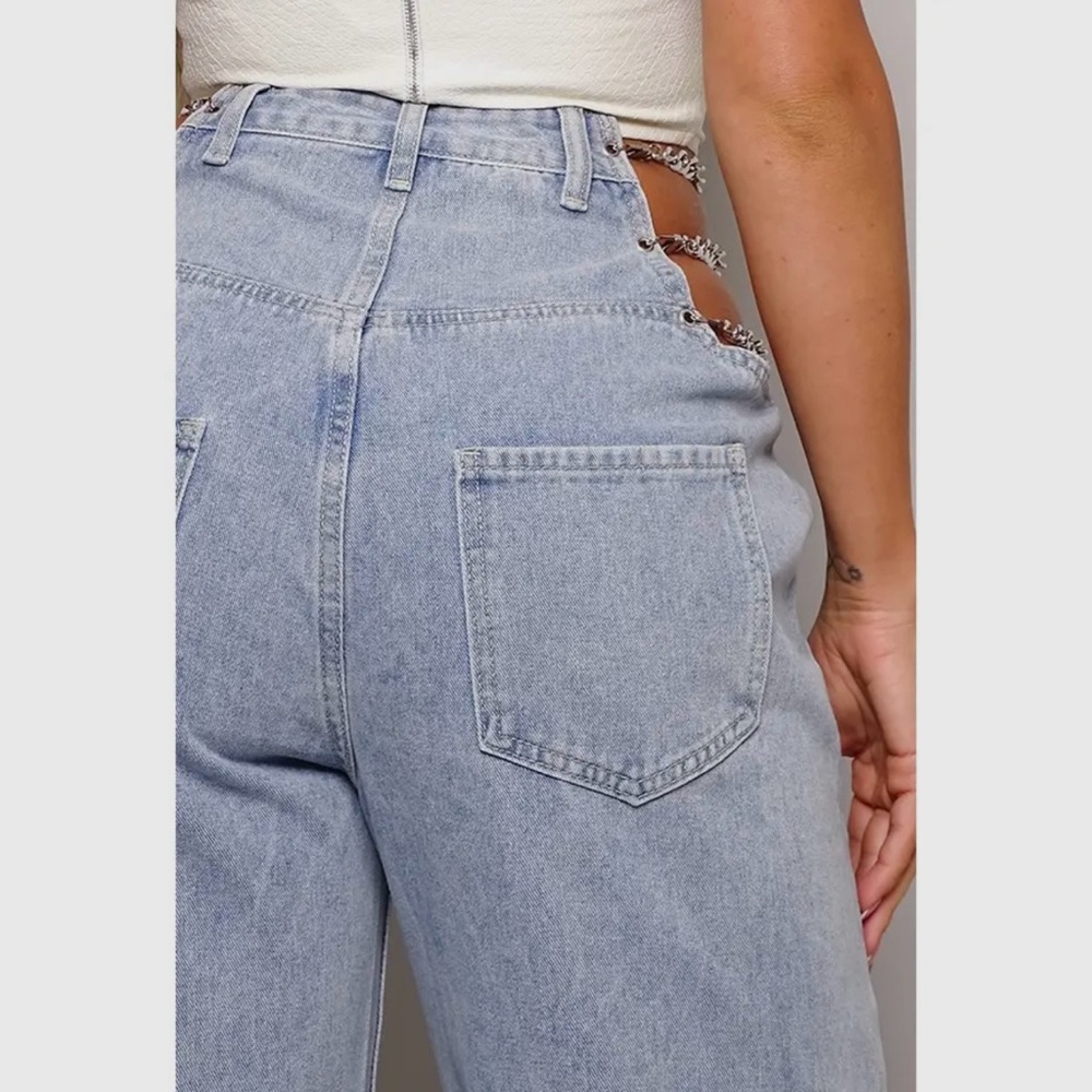 88-Y2K 90s Chic Chain Side Wide Leg Jeans - Picture 6 of 7